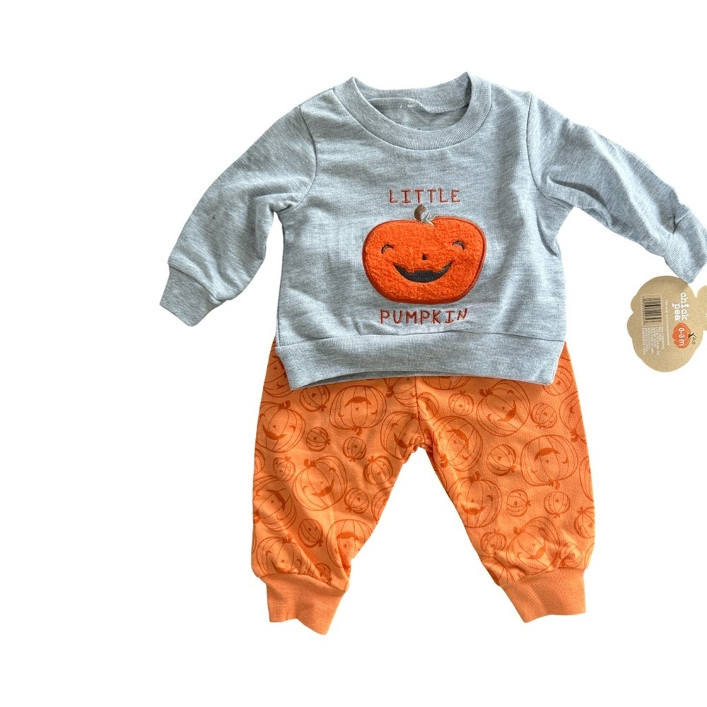 Chick Pea Pumpkin Halloween BabyJogger Set - Gray and Orange NWT Size 0-3 Month